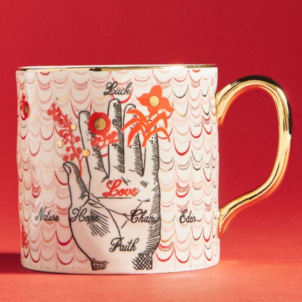 Anthropologie Laura McIntosh Hand-painted Hope Faith Chance Love Mug New 🌸